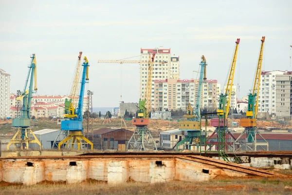 Viele Kräne Auf Einer Großbaustelle — Stockfoto