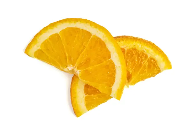 Δύο Φέτες Πορτοκαλιού Που Απομονώνονται Λευκό Φόντο Top View — Φωτογραφία Αρχείου