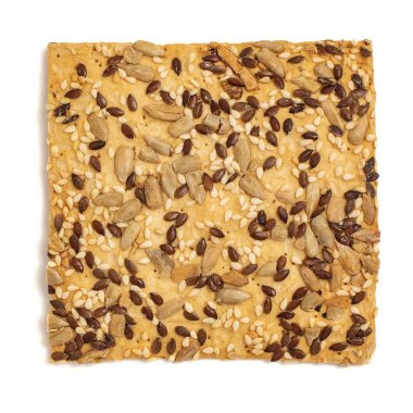 Beyaz arka plan üzerinde izole Cookiewith Ayçiçeği tohumları. Üstten görünüm.