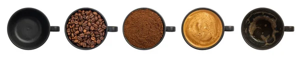 Felülnézeti Különböző Színpadok Ból Előkészítő Elszigetelt Fehér Background Cappuccino Csésze — Stock Fotó