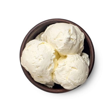 Vanilyalı dondurma beyaz arka plan üzerinde izole kase. Üstten Görünüm.