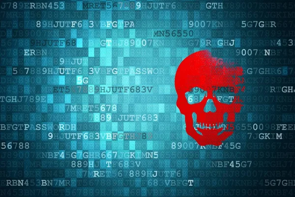 Schädel Auf Blauem Digitalen Hintergrund Sicherheitskonzepte — Stockfoto