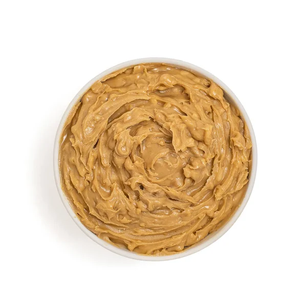 Manteiga Amendoim Tigela Isolada Sobre Fundo Branco Vista Superior — Fotografia de Stock