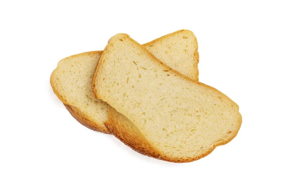 Δύο Φέτες Ψωμί Που Απομονώνονται Λευκό Φόντο Top View — Φωτογραφία Αρχείου