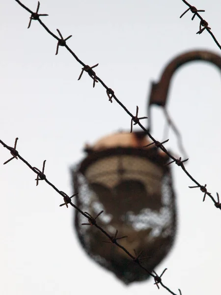 Old lamp and barbed wire — Stock Photo, Image