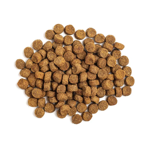 Cat and dog dry food isolated on white background. Top view — Stock Photo, Image