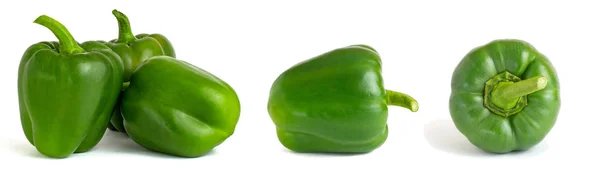 Kollázs édes zöld paprika elszigetelt fehér háttér kivágás — Stock Fotó