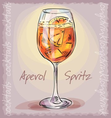 aperol spritz kokteyl vektör kroki çizim 