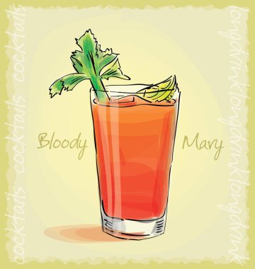 bloody mary kokteyl vektör kroki çizim