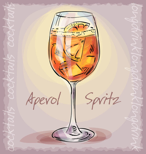 vector sketch illustration of aperol spritz cocktail 