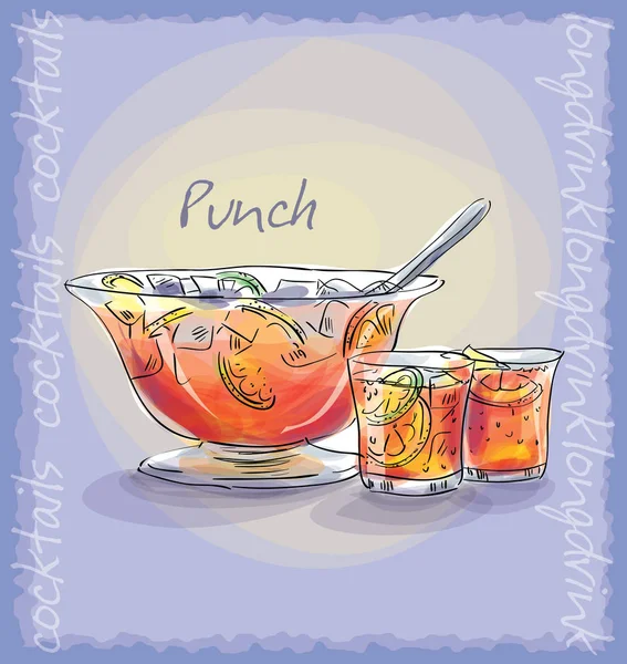 Vector Sketch Illustration Summer Punch Cocktail — Stock Vector