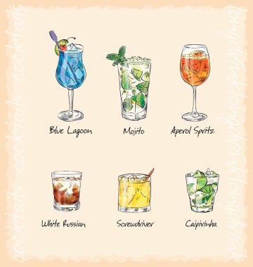 Kokteyl Menü vektör kroki illustrstion
