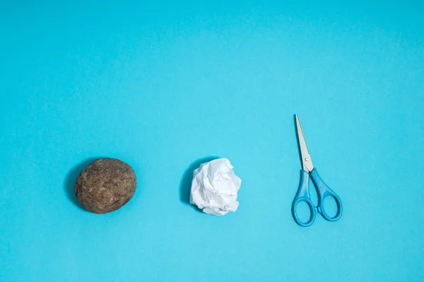 Rock Paper Scissors Concept Keuze Besluit Makend Top Boven Weergave — Stockfoto