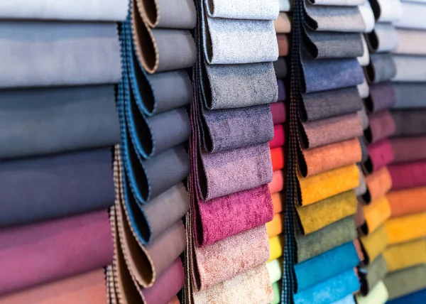 Muestras Tela Textiles Una Tienda Tienda Fábrica Diferentes Colores Patrones — Foto de Stock