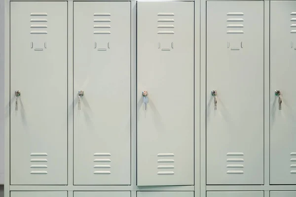 Row Grey Metal School Lockers Keys Doors — Stock Photo, Image