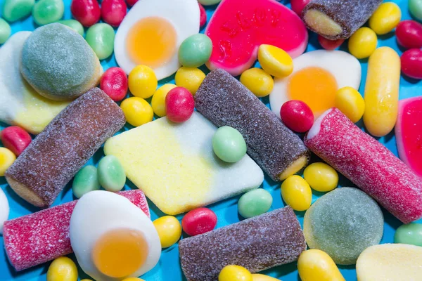 Mucchio Deliziose Caramelle Colorate Masticare Sfondo Dolci Colorati — Foto Stock