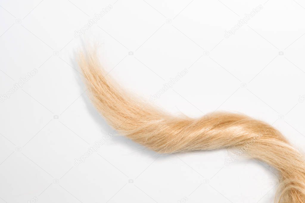 Blond natural hair extensions isolated on white background. Clipping patch, copy space