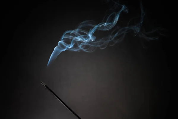 Smoking Incense Stick Smoke Going Black Background Pure Relaxation Theme — Stock Photo, Image