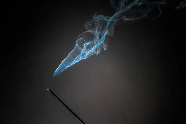 Smoking Incense Stick Smoke Going Black Background Pure Relaxation Theme — Stock Photo, Image