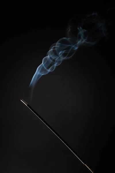 Smoking Incense Stick Smoke Going Black Background Pure Relaxation Theme — Stock Photo, Image