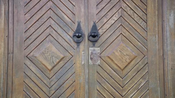 Detail Wooden Islamic Mosque Door Entrance Mosque Iron Door Handle — Stock Video