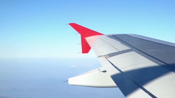 Ala Avión Volando Por Encima Las Nubes Mañana Ala Avión — Vídeos de Stock