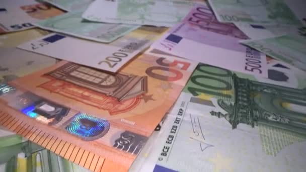 Dolly Shot Euro Bank Notes Background Stacked Top Each Other — Stock Video