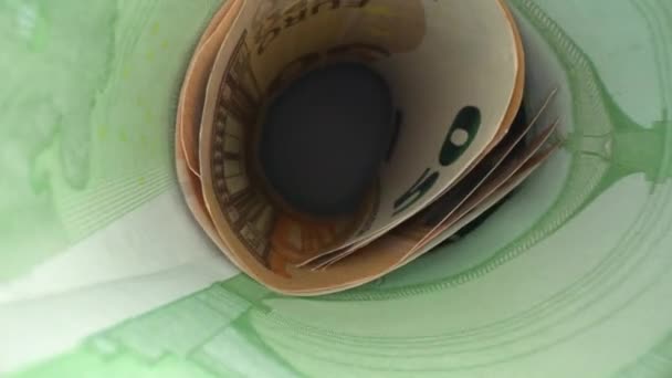 Money Tunnel Dolly Shot Abstract Perspective View Euro Bank Notes — Stock Video