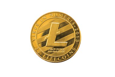 Daire gümüş Litecoin sikke beyaz arka plan üzerinde izole. Kırpma yolu, Dijital para birimi, blok zinciri piyasası.