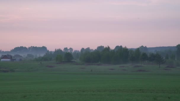 Conducir Coche Través Los Campos Rurales Fuera Ciudad Atardecer Rosa — Vídeos de Stock