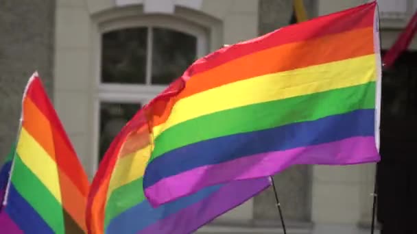 Rainbow Flagga Stödja Hbt Samfundet Gay Parad Händelse Färgstark Flagga — Stockvideo