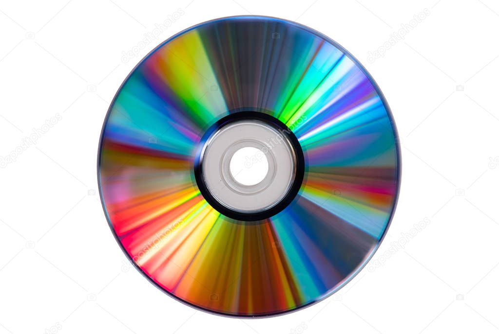 Vintage CD or DVD disk on white background, clipping path. Old circle discs used for data storage, share movies and music