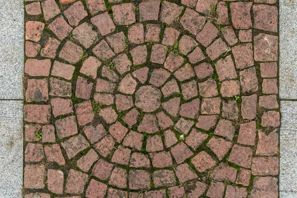 Alte Kopfsteinpflaster Fliesen Textur in der Altstadt. Stadtpflaster Hintergrund. abstraktes Ziegelsteinmuster aus Granit. Straßengehwegstruktur — Stockfoto