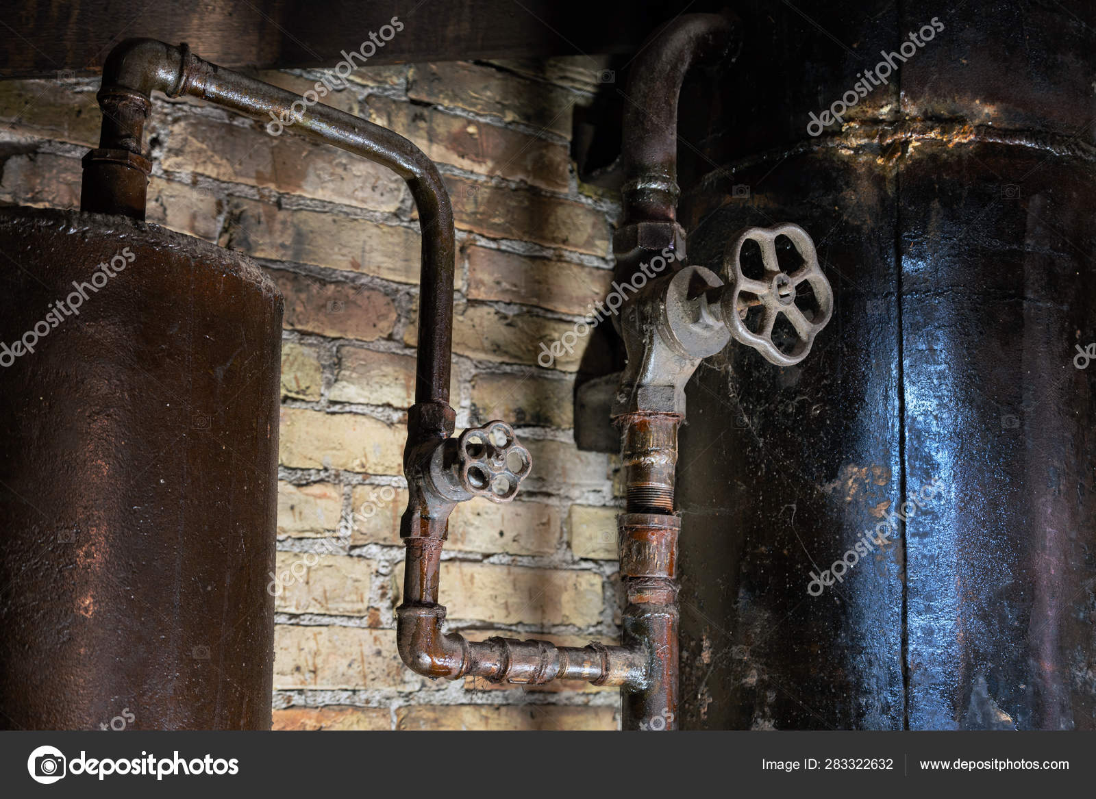 Rusty boiler room Old metal boiler generating heating and