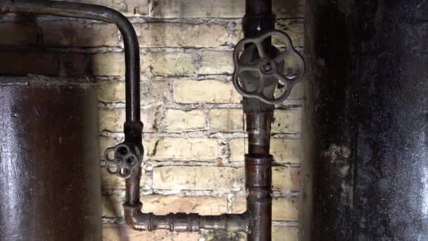 Rusty Boiler Room Pipes Old Metal Boiler Generating Heating Delivering — Stock Video