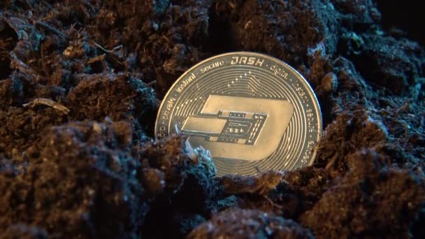 Důlní Kryptografická Měna Čerchovaná Mince Online Peněžní Mince Špinavé Půdě — Stock video