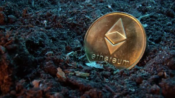 Mijnbouw Cryptovaluta Ethereum Online Geld Munt Het Vuil Terrein Digitale — Stockvideo