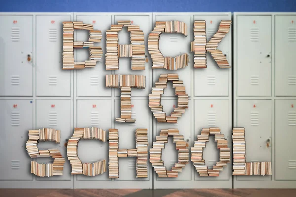 Back School Letters Row Grey Metal Lockers Background — Stock Photo, Image