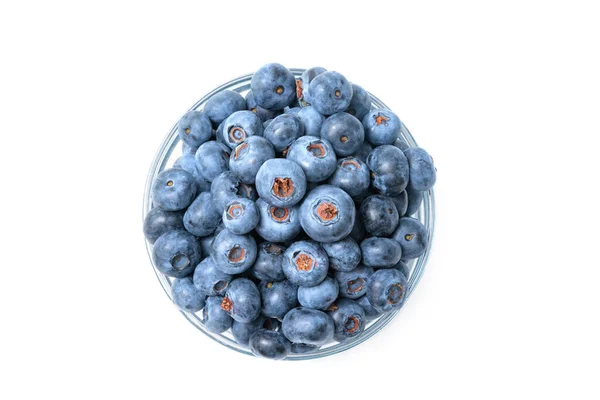 Close Bowl Full Blueberries Isolated White Background Ripe Blueberry Plate — Stock Photo, Image