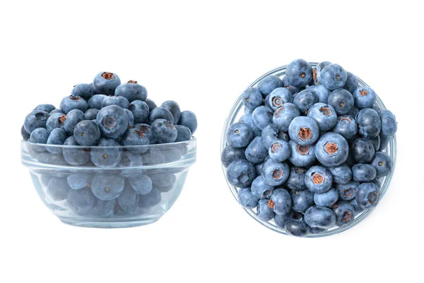 Different Angles Bowl Full Blueberries Isolated White Background Ripe Blueberry — Stock Photo, Image