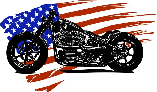 Hand drawn and inked vintage American chopper motorcycle