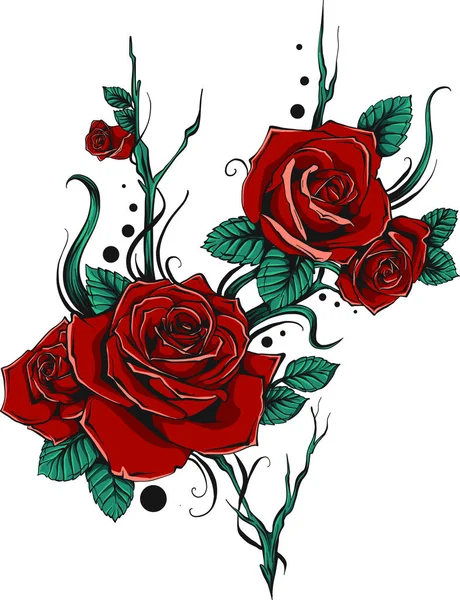 赤いバラと葉の美しい花束 フラワーアレンジメント 結婚式 誕生日 バレンタインデー 母の日や他の休日のデザイングリーティングカードと招待状 — ストックベクタ
