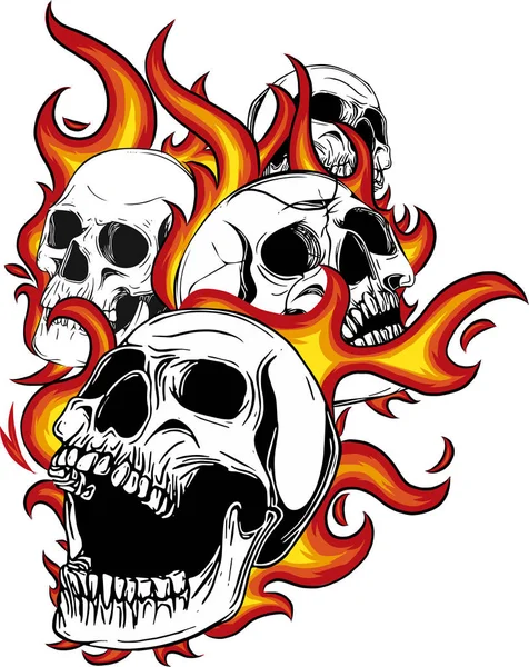Totenkopf Flammen Flammen Vektor Illustration — Stockvektor