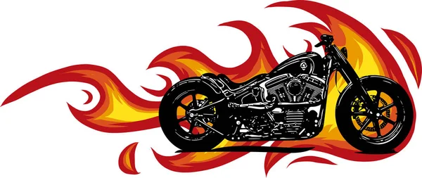 Dramática Motocicleta Ardiente Envuelta Llamas Ardientes Color Naranja Chispas Explosivas — Vector de stock