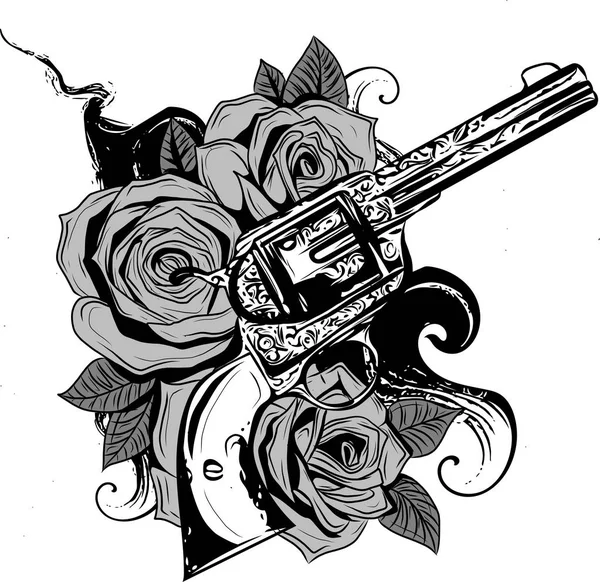 Par Armas Cruzadas Flores Cor Rosa Desenhadas Estilo Tatuagem Ilustração —  Vetores de Stock