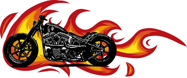 Dramática Motocicleta Ardiente Envuelta Llamas Ardientes Color Naranja Chispas Explosivas — Vector de stock