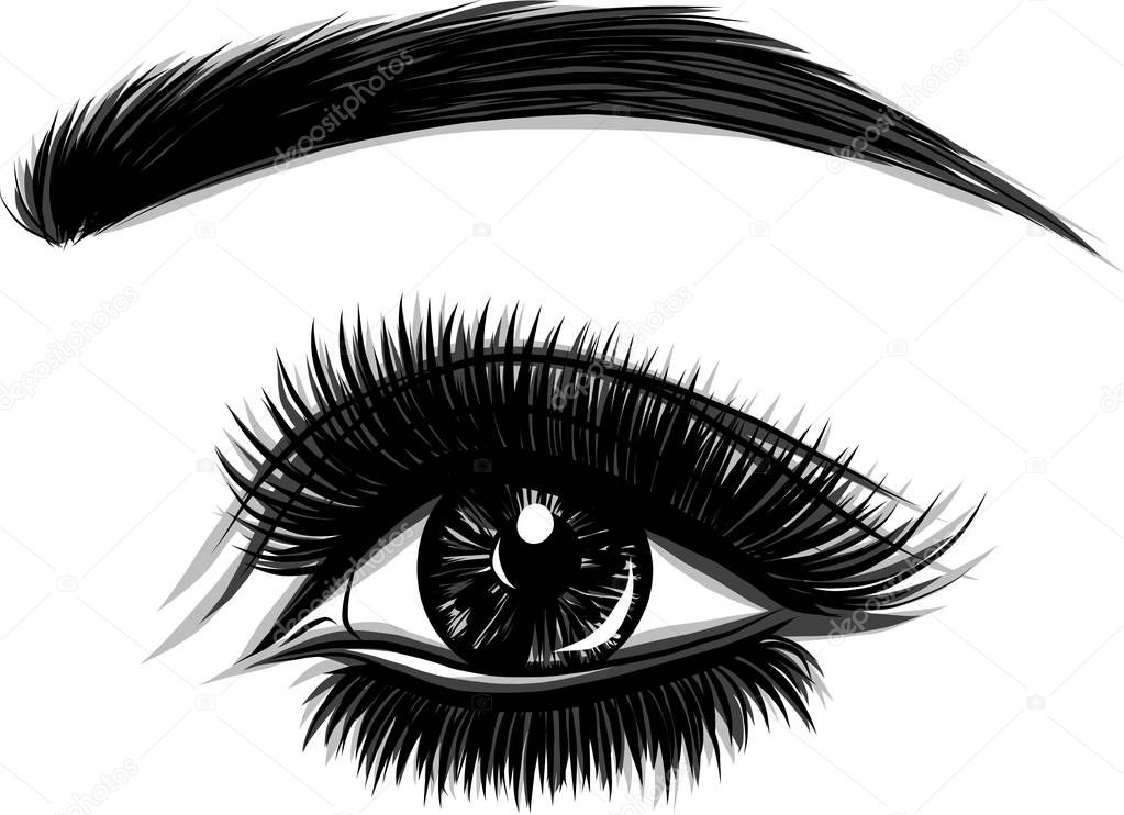 Eye on white background. Woman eye. The eye logo. Eyes art. Human face, eye close up - vector
