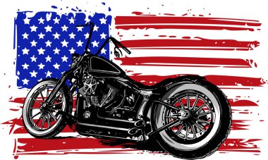 El çizimi ve mürekkepli klasik Amerikan helikopter motosikleti