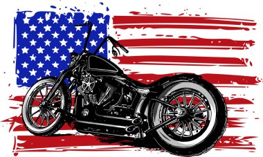 Hand drawn and inked vintage American chopper motorcycle clipart