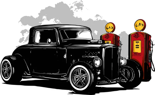 Coche Vendimia Garaje Barra Caliente Coche Hotrods Coche Vieja Escuela — Vector de stock